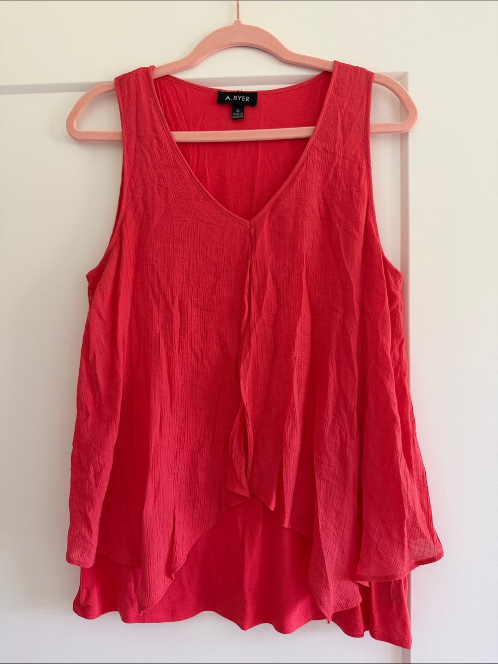 A. Byer Coral-Red Layered V-Neck Tank Top